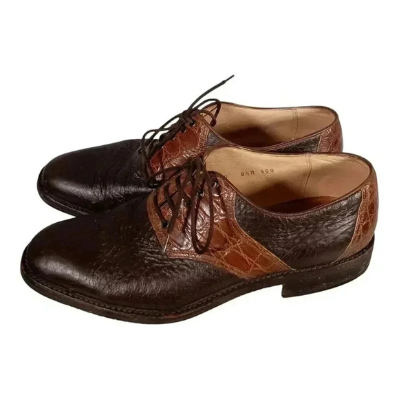 Paul Stuard Dress Shoes Crocodile Brown Saddle Leather Mens 8.5 M Handmade Italy main image 9